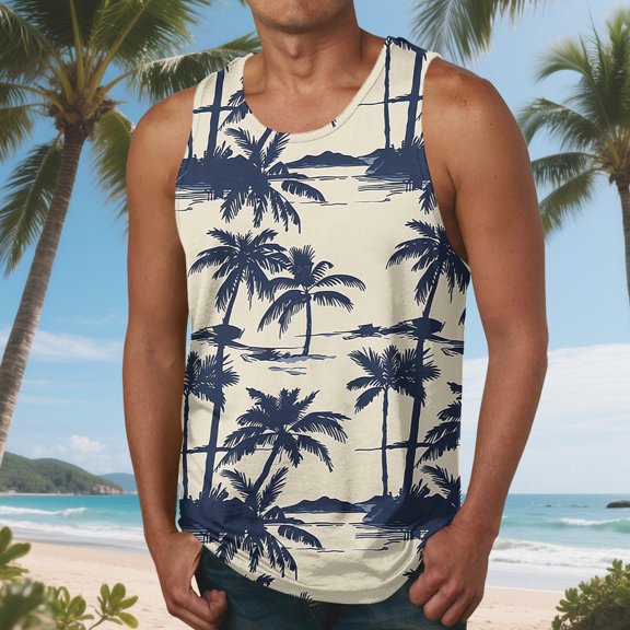 SGFCWSX Men's Tank Tops Print Sleeveless Shirts Lightweight Breathable Beachwear for Vacation Casual Wear Multicolor Size M