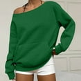 thumbnail image 2 of Mohiass Womens Off the Shoulder Sweatshirt Oversized Long Sleeve Tops Trendy Cute Loose Plain Fall Hoodie with Pocket Dark Green M, 2 of 7