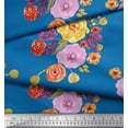 thumbnail image 2 of Soimoi Blue polyester Crepe Fabric Leaves & Floral Print Sewing Fabric BTY 42 Inch Wide, 2 of 3