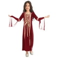 thumbnail image 3 of Aislor Kids Girls Vintage Renaissance Medieval Costume Velvet Princess Maxi Dress 4-16 Burgundy 10, 3 of 7