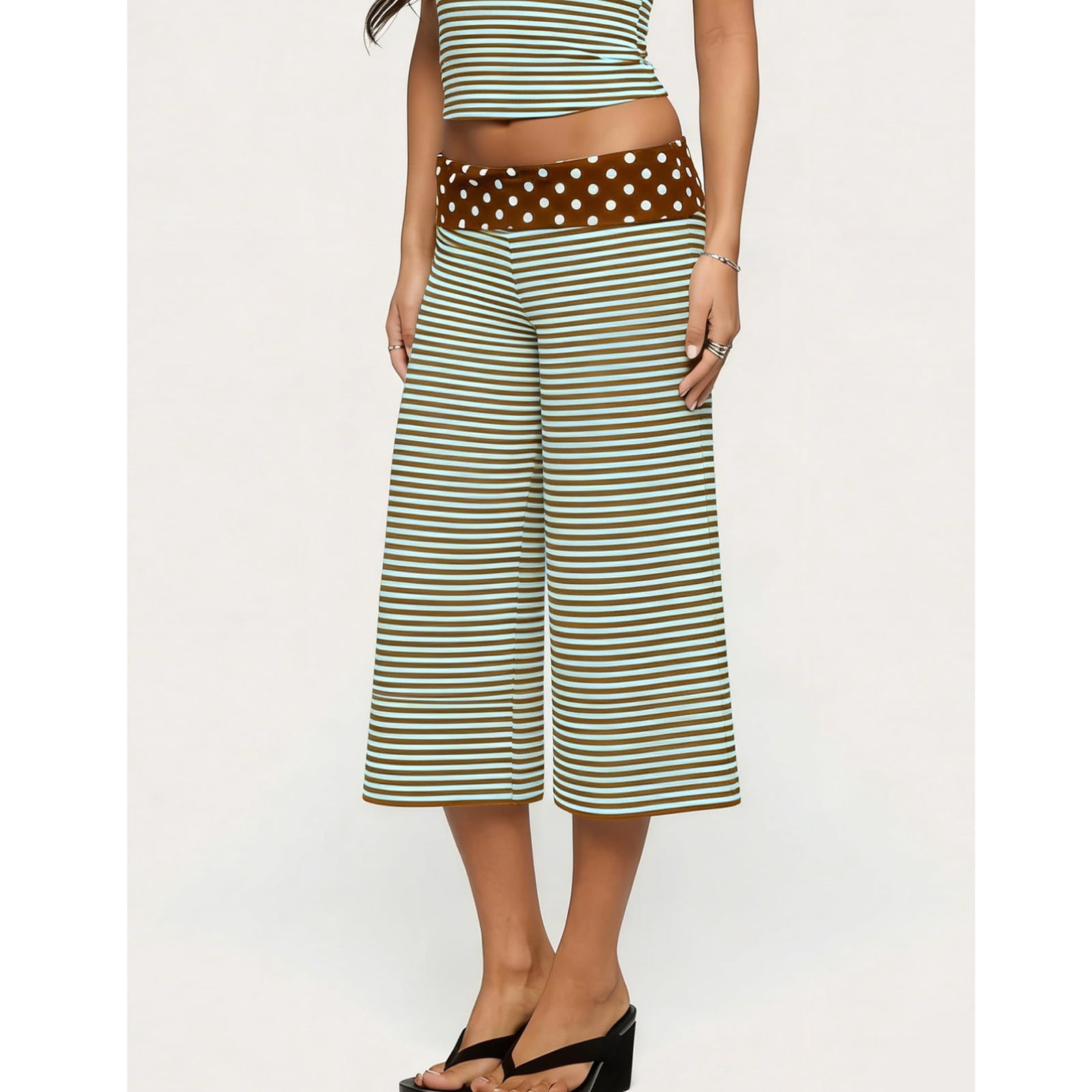 Inglocry Women Fold Over Gaucho Pants Wide Leg Low Rise Flowy Capri Pants Yoga Lounge Cropped Flare Bottoms Culottes Summer 2026 Green M