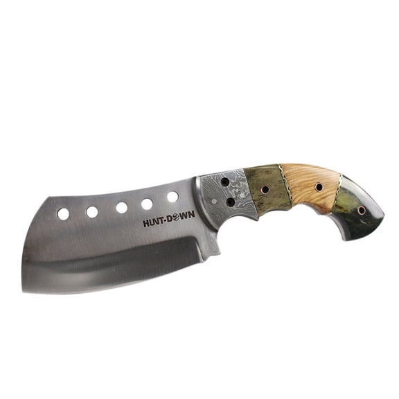 9" Huntdown Full Tang Hunting Knife with Decorative Handle and Leather Sheath