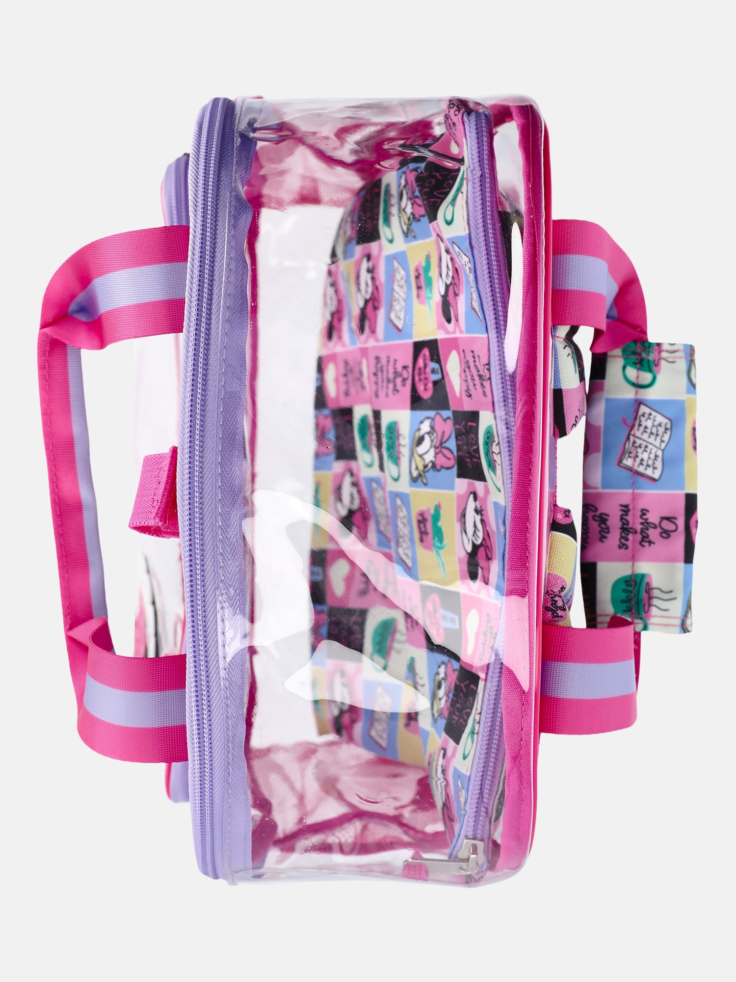 Disney Minnie Mouse Girls 17" Clear Comic Strip Backpack with Lunch Box and Keychain, 3-Piece Set, Pink