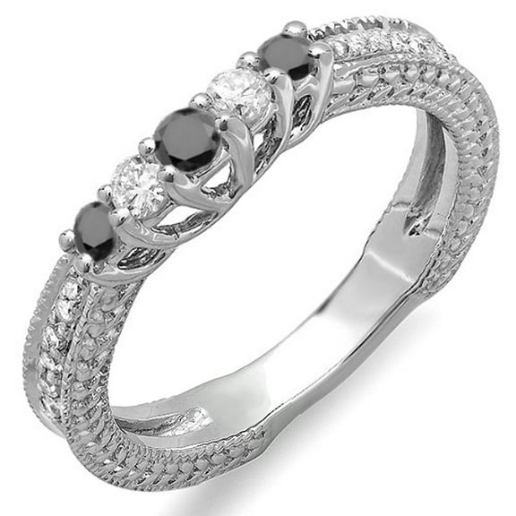 Dazzlingrock Collection 0.45 Carat (ctw) 18k Round Black & White Diamond Wedding Band Guard Enhancer Ring, White Gold, Size 6