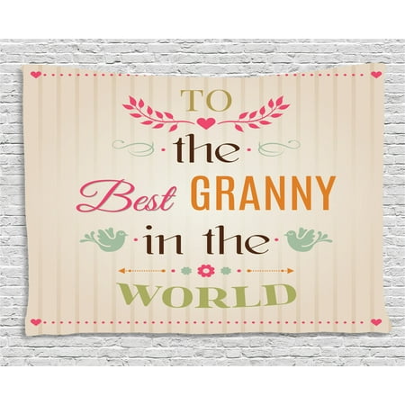 Grandma Tapestry, Best Granny Quote with Bird Silhouettes Leaves and Arrows on Stripes Background, Wall Hanging for Bedroom Living Room Dorm Decor, 80W X 60L Inches, Multicolor, by (Best Dorm Rooms In America)
