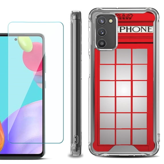 Shockproof Bumper Phone Case for Samsung Galaxy A02s, with Tempered Glass Screen Protector, by OneToughShield ® - Phone Booth Red