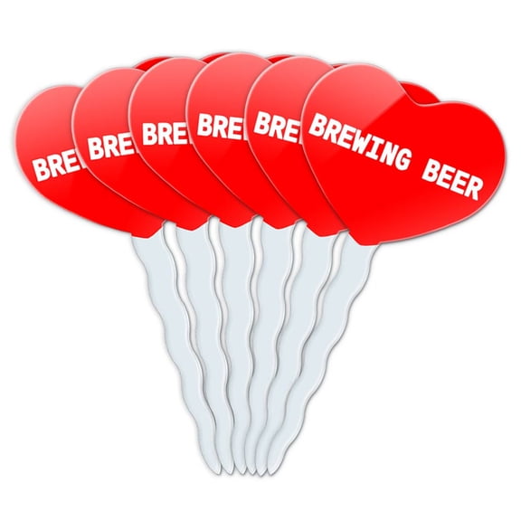 Brewing Beer Heart Love Cupcake Picks Toppers - Set of 6