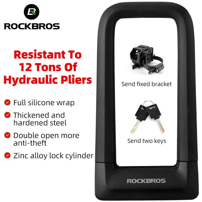 ROCKBROS U Bicycle Locks,Black Silicone Rubber,Key Lock - 22.5mm Thick Steel