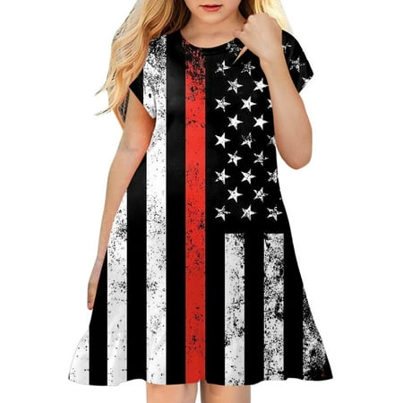 

Zlekejiko Toddler Kids Girl Fourth Of July Independent Day Star Stripes Prints Short Sleeves Party Princess Dress Cardigans for Toddler Girls 2t Size 6t Girls Clothes