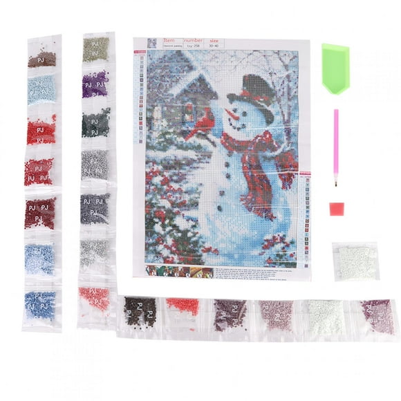 Cuadro de Pintura de diamantes artesanal Nikou Muñeco de nieve y Papá Noel 30 x 40 cm