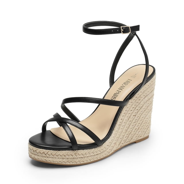 DREAM PAIRS Sandalias de Cuña con Tiras y Espadrilles Negras 11.5 cm