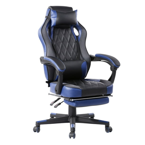 FurnitureR Reclining Ergonomic Gaming Chair with Footrest Blue Walmart