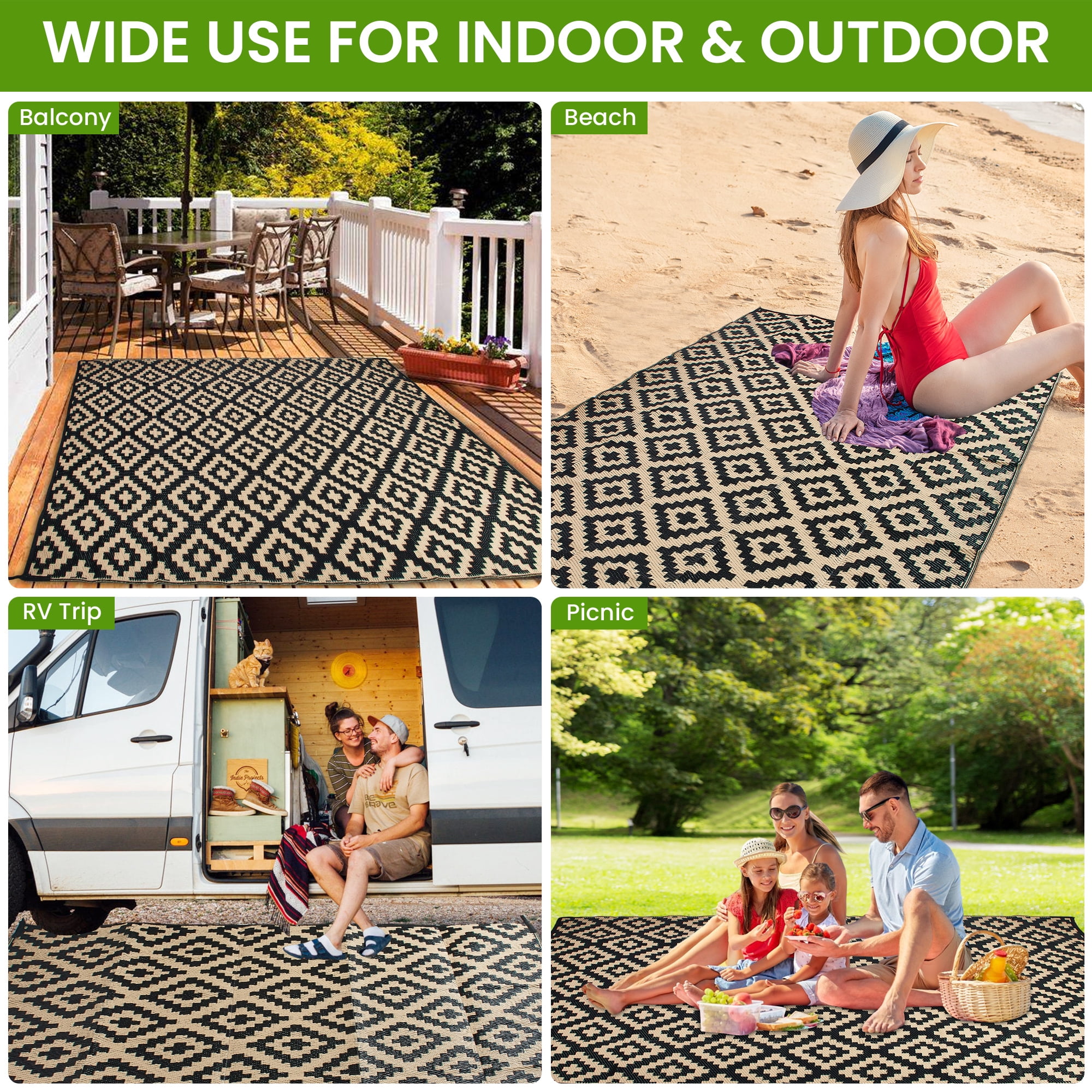 Flngr Outdoor Rug,6'x 9'Outdoor Plastic Straw Rug, Waterproof Outdoor Patio Rug for Picnic,Camper,Balcony,Porch