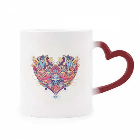 

Heart Playing Cards Geometric Pattern Heat Sensitive Mug Red Color Changing Stoneware Cup