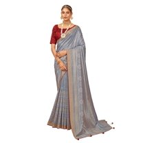 Traditional Ethnicwear Grey Cotton Silk Bandhani Print Saree
