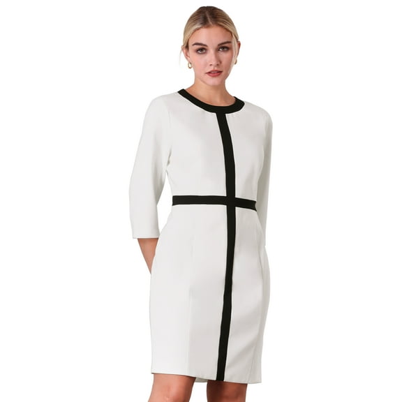 DARING DIVA Work Sheath Contrast Color Pencil Dress S White Black