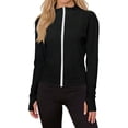 thumbnail image 2 of Garbnen S-5XL Women Rash Guard Long Sleeve Zip Front Sun Protection Shirt Women Spring Workout Gym Going Out Tops Women with Thumb Holes Black S, 2 of 7