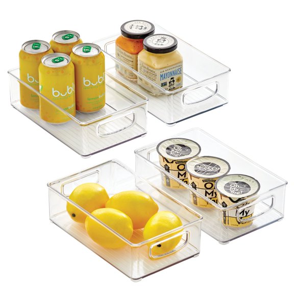 mDesign Small Plastic Kitchen Storage Container Bin with Handles, 4 Pack, Clear
