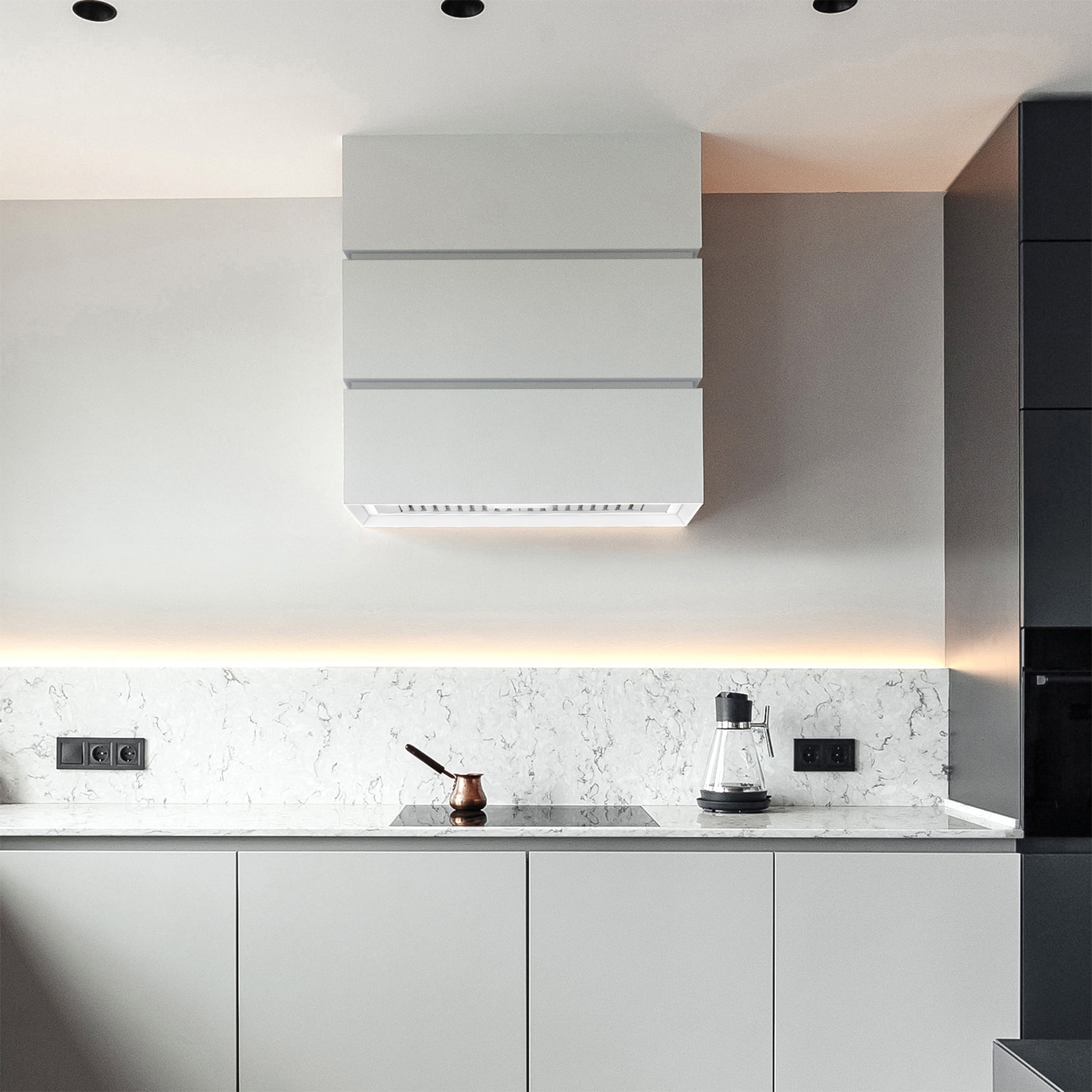 Akicon 36" Stainless Steel Range Hood, Modern Box Ducted Kitchen Hood with Powerful Vent Motor, Wall Mount, 36"W * 30"H*14"D, Signal White