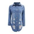 thumbnail image 6 of Babysbule Winter Jackets for Women Clearance Women Casual Fashion Denim Jacket Long Jean denim jacket with holes showing thin, 6 of 8