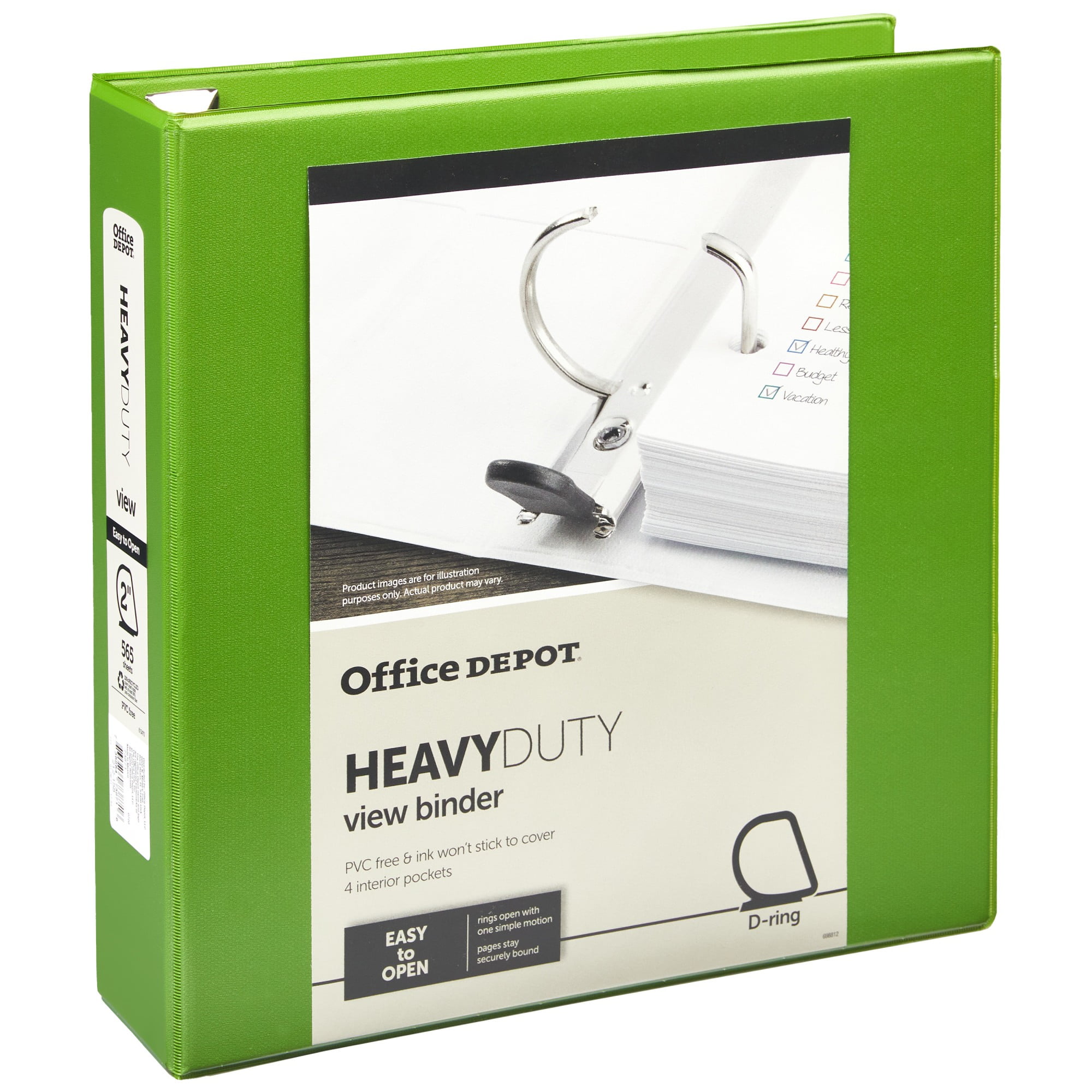 Office Depot® Brand Heavy-Duty D-Ring View Binder, 2' Rings, 54% Recycled, Army Green