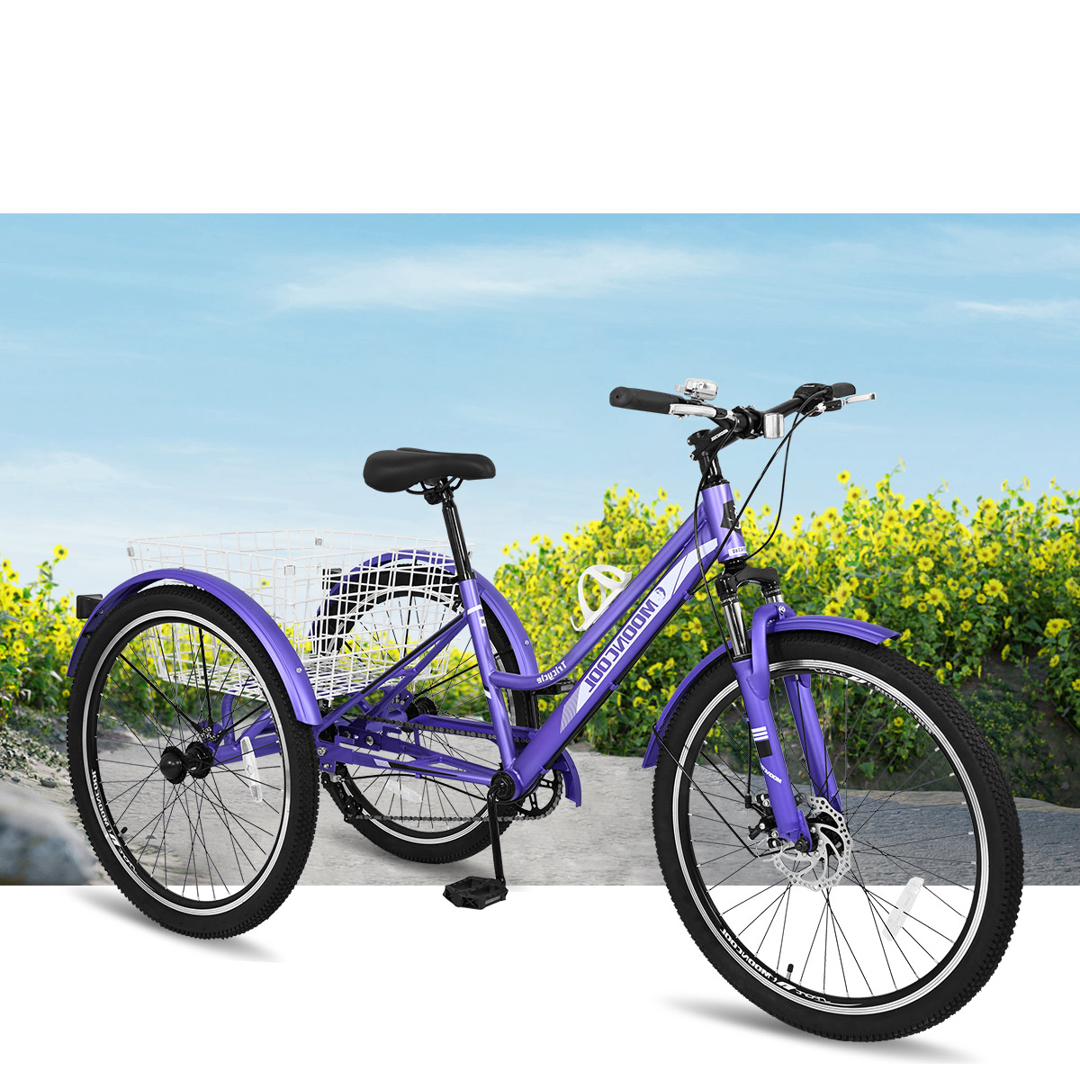 Mooncool Adult Mountain Tricycle, 7 Speed Three Wheel Bike, 24/26/27.5 ...