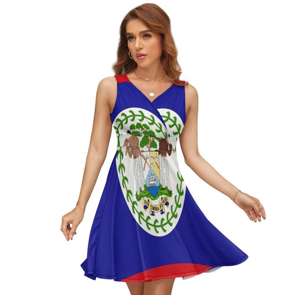 Flag of Belize Women's Tank Dress V Neck Sleeveless Summer Sundress