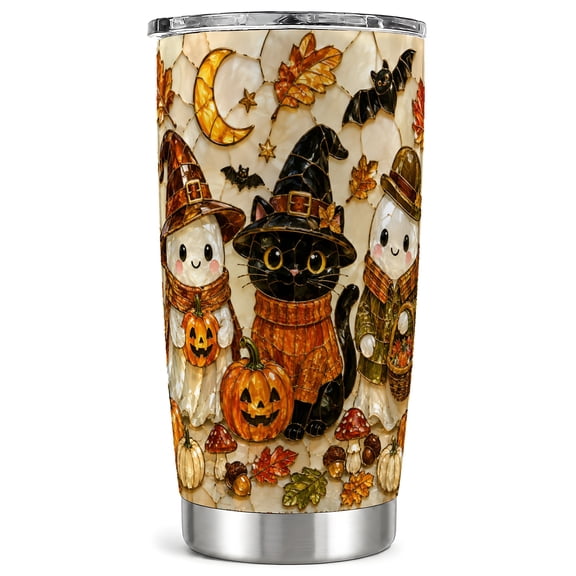 Ghost Cat Tumbler 20oz, Halloween Tumbler, Stainless Steel Travel Cup