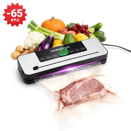 INKBIRDPLUS Vacuum Sealer, White and Black with -65KPA Suction, Multiple Modes, UV Sterilization