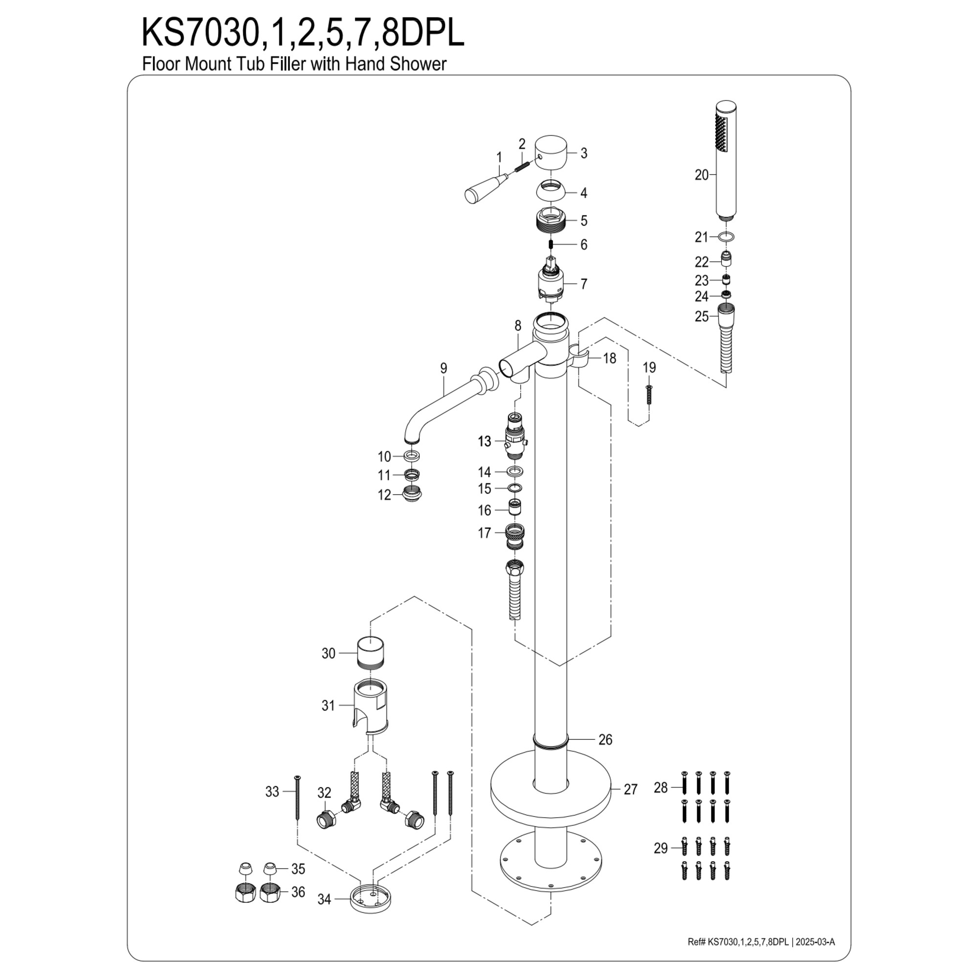 Kingston Brass KS7030DPL Paris Freestanding Tub Faucet with Hand Shower, Matte Black