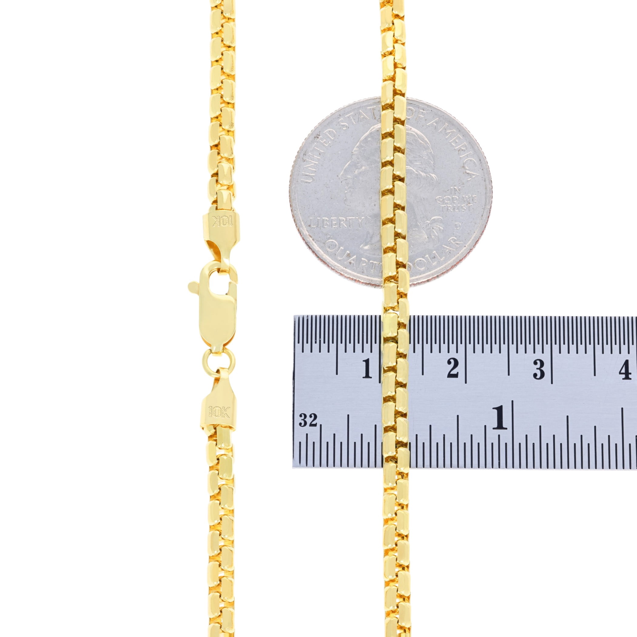 Nuragold 10k Real Yellow Gold Round Box 3.5mm Venetian LInk Chain Necklace (16"-30") Italian Jewelry for Men & Women