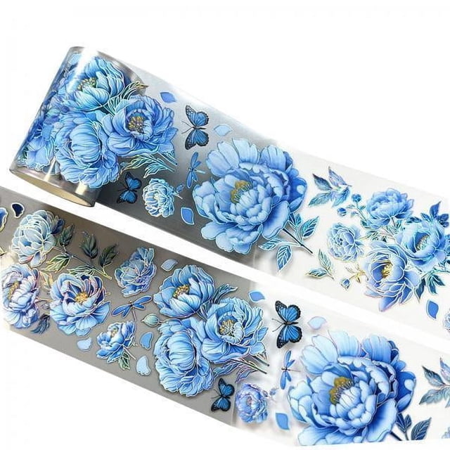 4xPet Washi Tape Etiqueta Adhesiva Decorativa Para Papel De Regalo Suministros Para álbumes De Recortes Libros Peonía Azul