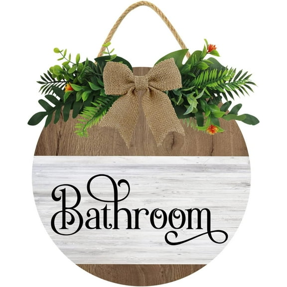 Eveokoki 12" Bathroom Sign,Hanging Wall Art,Rustic Wooden Bathroom Sign,Decorative Wood Sign Home or Office Bathroom Door Decor