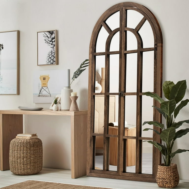 Neutypechic 71'' Rustic Wood Arched Window 2-door Wall Full