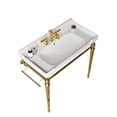 thumbnail image 2 of VICI 36 Inch Wall Mounted Bathroom Vanity Sink with White Ceramic Basin, Gold Stainless Steel Legs, Towel Bar, Overflow Design - Faucet Not Included, 2 of 5