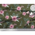 thumbnail image 2 of Soimoi Green Cotton Duck Fabric Leaves & Chrysanthemum Floral Print Fabric by the Yard 56 Inch Wide, 2 of 3
