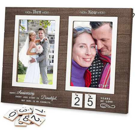 Then & Now Anniversary Picture Frame - 1-99 Years Anniversary Wedding Gift for Couple, Christmas Gift for Couples Wood Photo Frame,Engagement Bridal Shower Gifts, Holds 2 4x6 Inches Photos