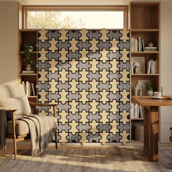 MuroPanel Interlocking Jigsaw Acoustic Wood Slat Wall Tiles 4-Pack 24"x24", 3D Wall Panels, Wood Gray