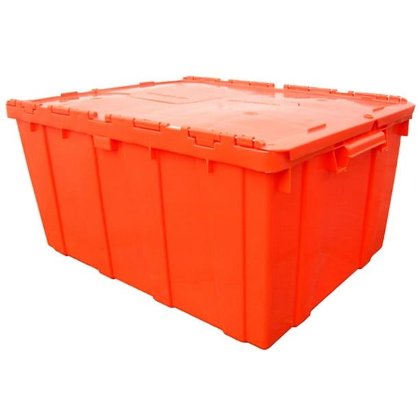 Caja con Tapa de Uso Rudo StorBox 10 Pzas 35kg 61x50x31cm Apilable Bisagras Polietileno Color Naranja.