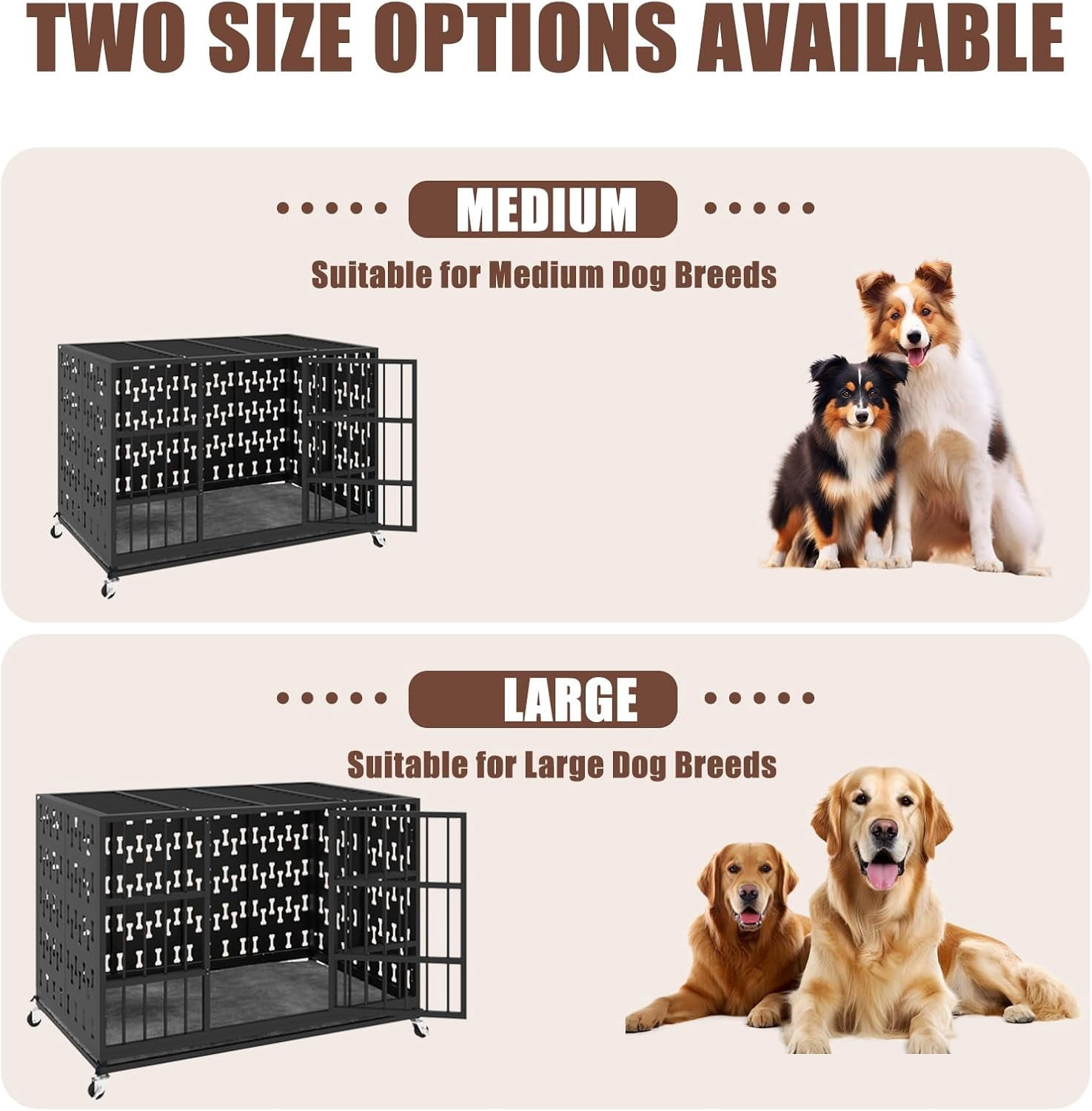 Waleaf 48 inch Heavy Duty Indestructible Dog Crate, Escape Proof Dog Cage with Enclosed Design, High Anxiety Dog Crate for Large Dogs, Lockable Wheels and Removable Trays, Large