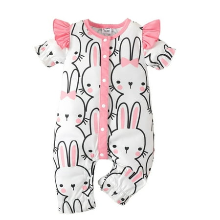 

Unisex Baby Onesie Clothing Floral Rabbit Spring Ruffle Short Sleeve Rompers Jumpsuit Headbands Clothes Infant Newborn Toddler Cute Daily Play