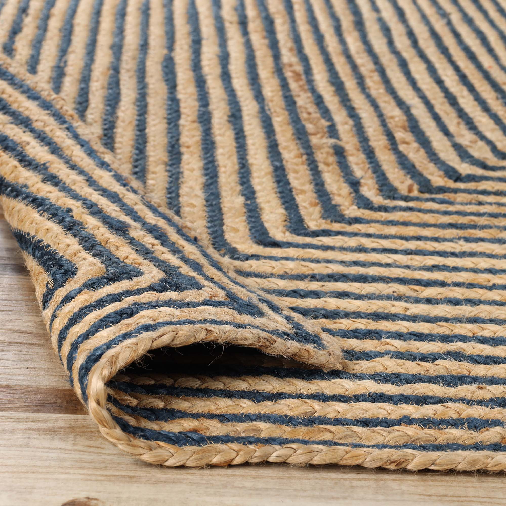 Superior Braided Jute Handwoven Indoor Outdoor Area Rug, 2'6" x 8', Navy Blue