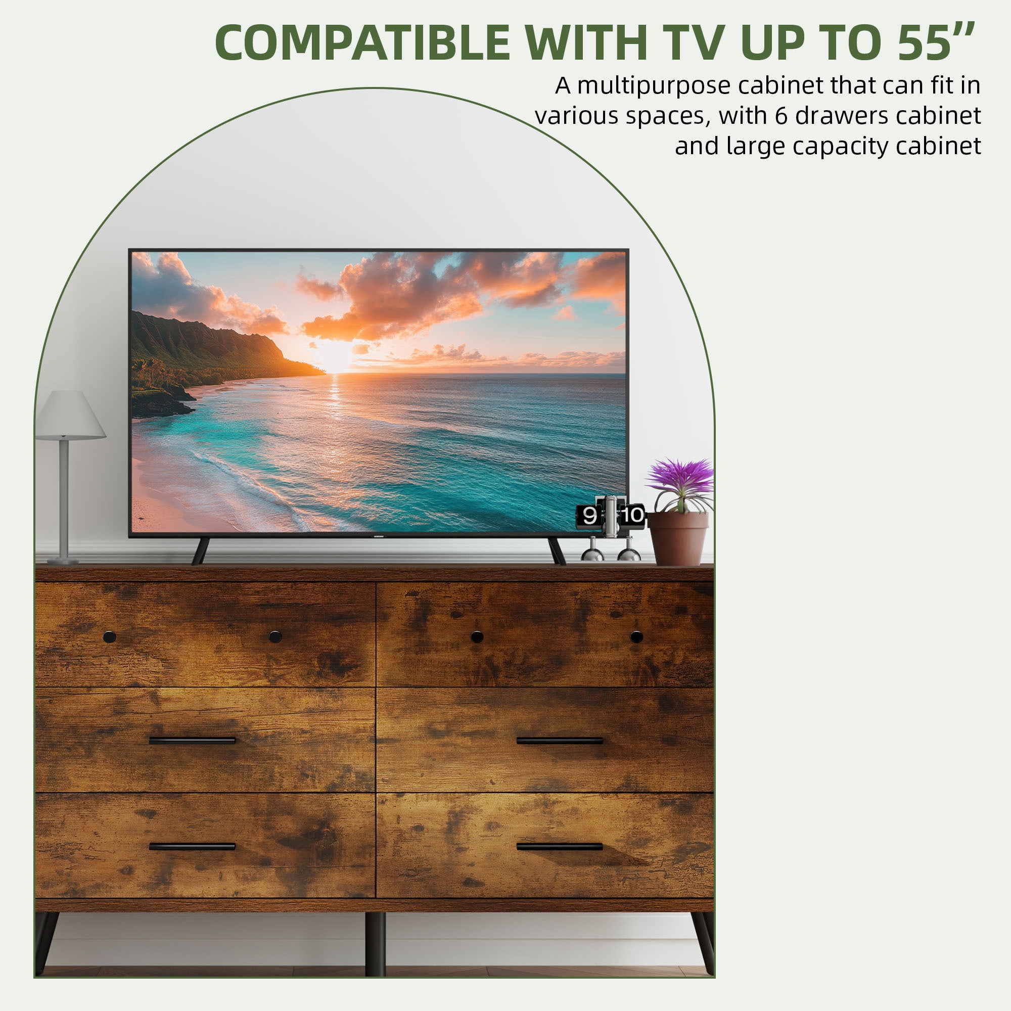 Uforic 6-Drawer Horizontal Dresser for , Wood Chest of Drawers, Brown