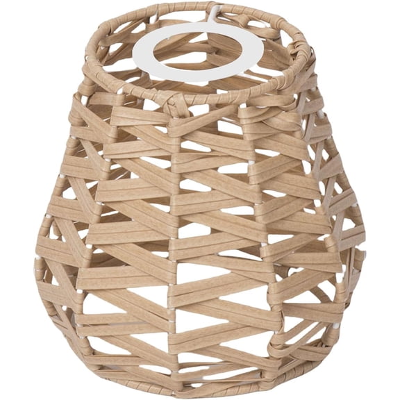Rattan Lamp Shade - Bohemian Wicker Woven Cylinder Lampshade, Handwoven Light Cover for Living Room, Cafe, Restaurant Decor (Easy Installation)-yj