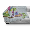 thumbnail image 3 of Birthday Party Soft Flannel Fleece Throw Blanket, Cartoon Style Owls at a Party with Flags Boxes on a Polka Dotted Backdrop, Cozy Plush for Indoor and Outdoor Use, 60" x 80", Baby Blue, by Ambesonne, 3 of 6