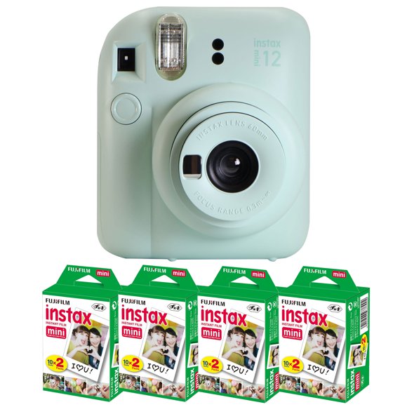 FUJIFILM INSTAX MINI 12 Instant Film Camera (Mint Green) + 4x Fujifilm 2x10 Film Mini Instax Film Pack
