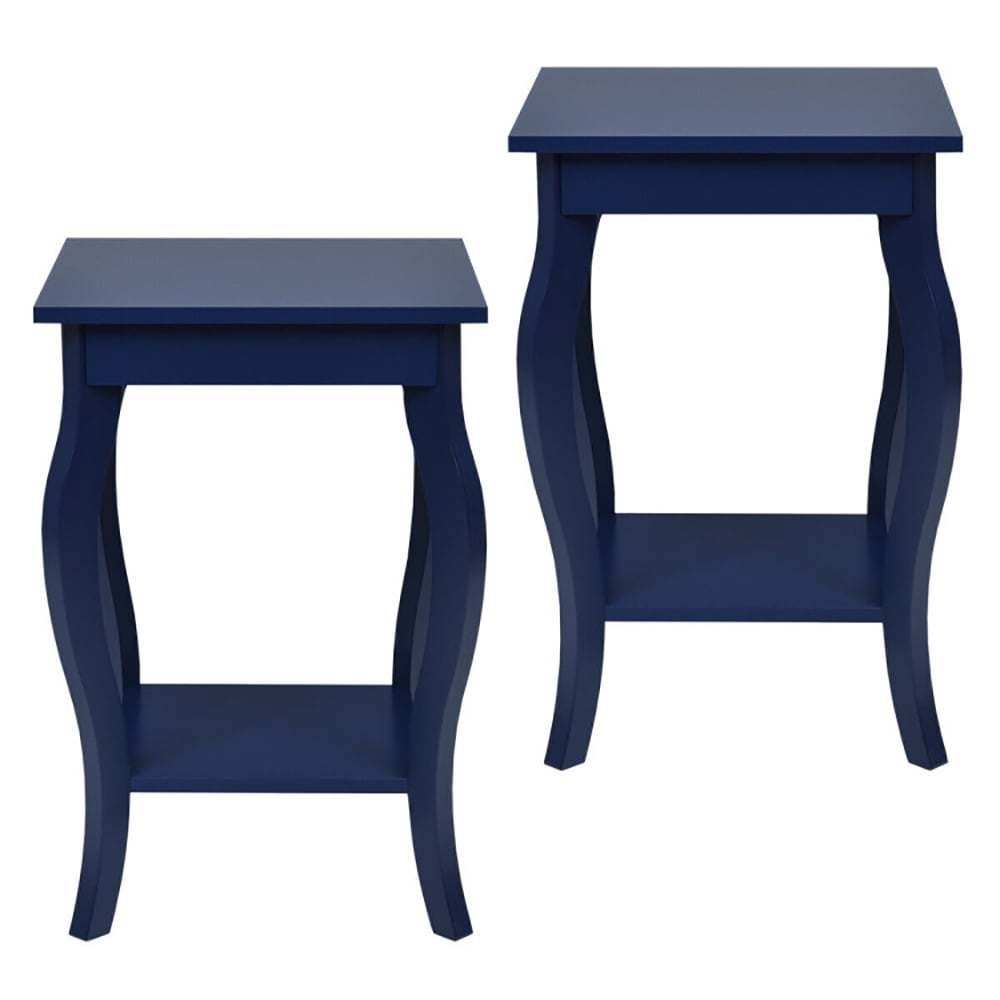 Finihen End Side Table, Square Nightstand, Set of 2 Side Table Sofa Table Night Stand with Shelf, for Living Room, Bedroom, Blue