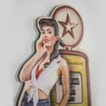 thumbnail image 3 of American Art Decor Gas n' Go Pinup Girl Embossed Metal Sign, Yellow/Red - 19.5" H x 12" L x 0.5" D, 3 of 5
