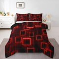 thumbnail image 1 of YST Geometry Kids Bedding Set Full Size,Red Neon Light Black Quilt Geometric Grid Lines Comforter Set,Modern Abstract Gradient Cubes Down Comforter For Boys Girls Adults, 1 of 7