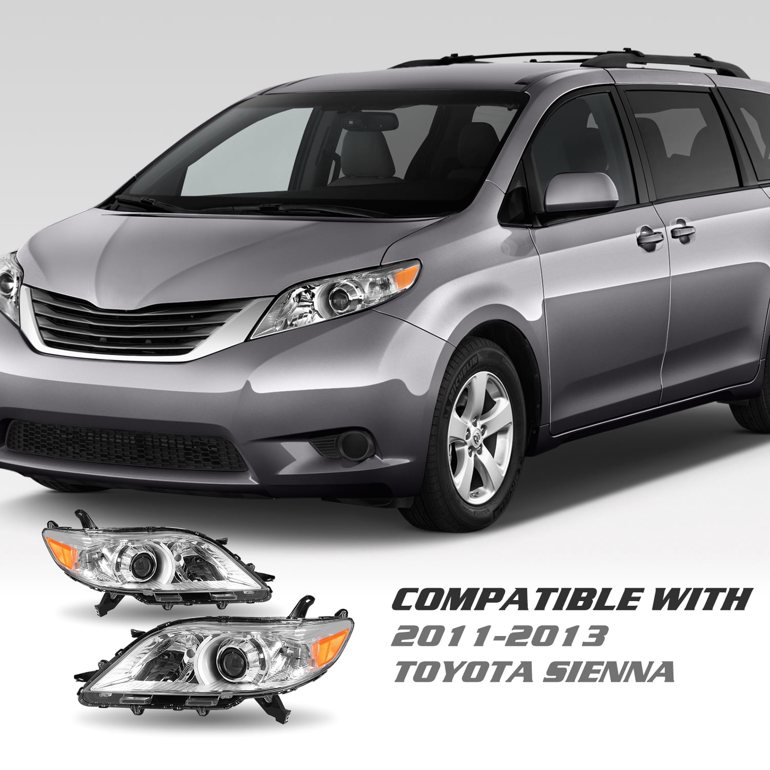 For 2011-2020 Toyota Sienna 4Dr Projector Halogen Headlights Assembly Left+Right
